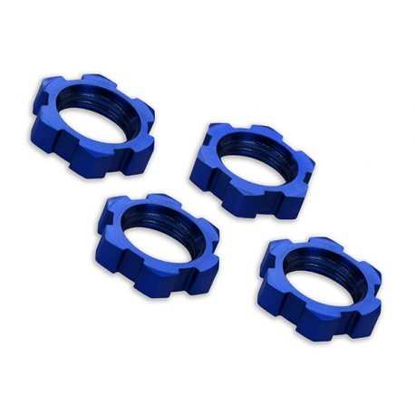 Wheel nuts, splined, 17mm, serrated (blue-anodized) (4)