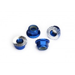 Nuts, 5mm flanged nylon locking (aluminum, blue-anodized, 4)