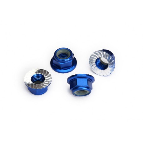 Nuts, 5mm flanged nylon locking (aluminum, blue-anodized, 4)