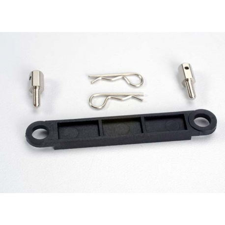 Battery hold-down plate black metal posts (2)body clips