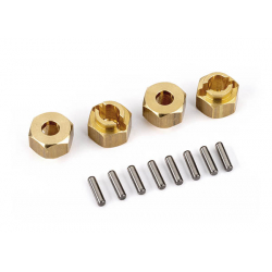Wheel hubs, 7mm hex (brass) (4)/ axle pins (4)
