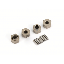 Wheel hubs, 7mm hex (steel) (4)/ axle pins (4)