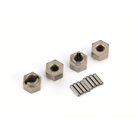 Wheel hubs, 7mm hex (steel) (4)/ axle pins (4)