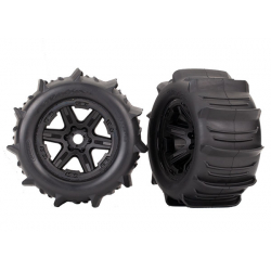 Tires & wheels, assembled, glued black 3.8 wheels, paddles