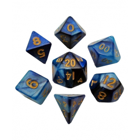 FanRoll Mini Dice Set Blue/Light Blue with Gold Numbers (7)
