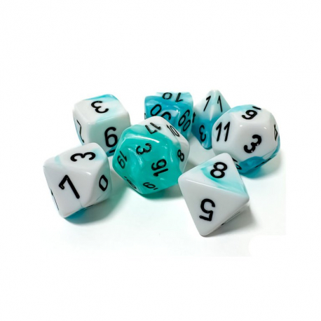 Gemini Polyhedral 7- Die Set - White-Teal w/Black