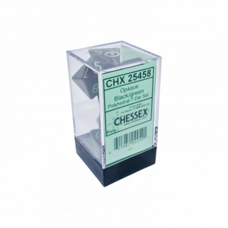 Chessex Opaque Black/Green Polyhedral 7-Die Set