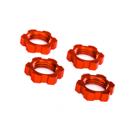 Serrated 17 mm Red Aluminum Splined Wheel Nuts (4)