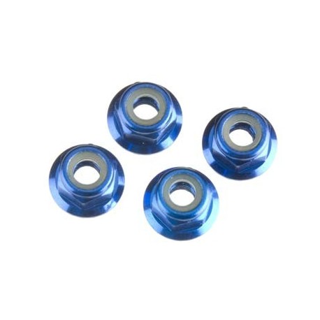 Nuts, ALUM, flanged, serrated (4mm) (blue-anod) (4)
