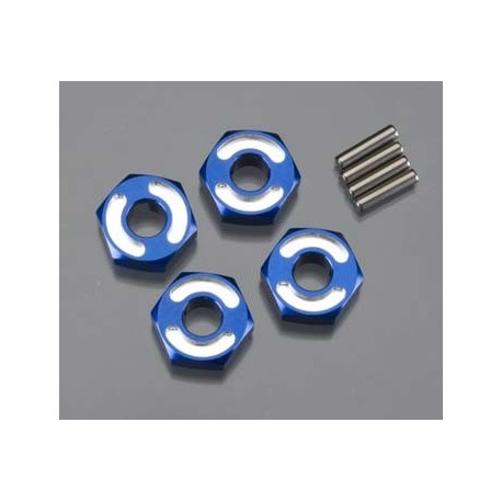 Wheel hubs, hex, 6061-T6 ALUM blue & axle pins(2.5x10mm)(4)