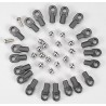 Rod ends(16 long 4 short) hollow ball connectors(18) ball(2)