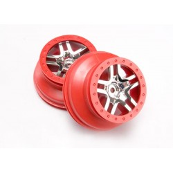 Wheels, SCT Split-Spoke, chrome, red beadlock style, dual
