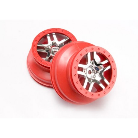 Wheels, SCT Split-Spoke, chrome, red beadlock style, dual