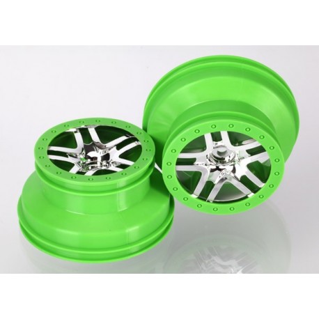 Wheels, SCT Split-Spoke, chrome, green beadlock style, dual
